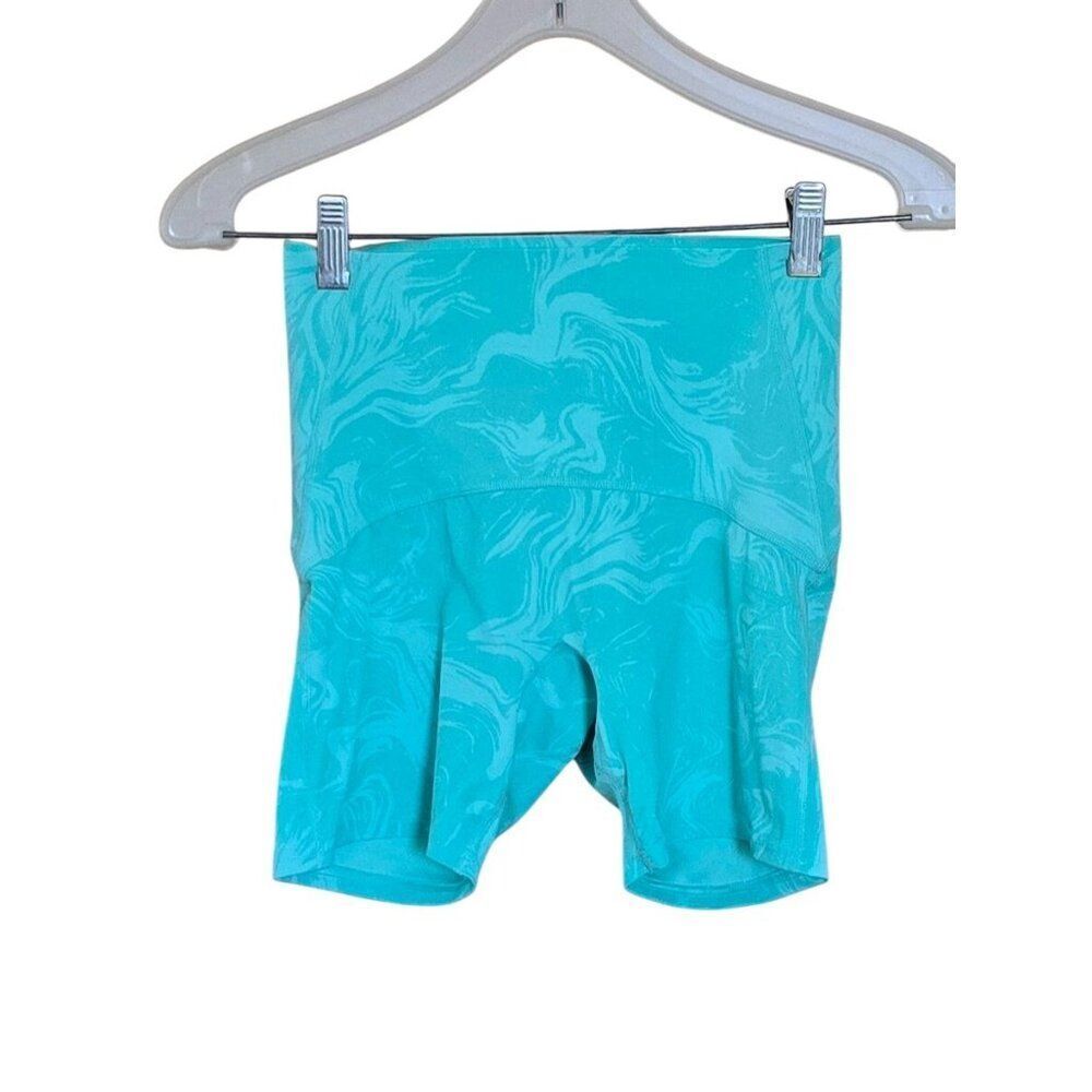 Gymshark Womens High-Waisted Turquoise Marble Bike Shorts Recycled fabric blend